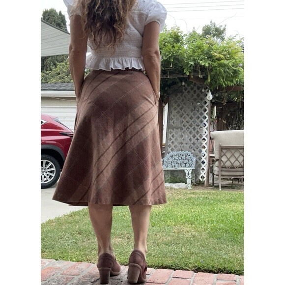 vintage tan Tartan ‎  Wool Blend Skirt Size 9 Petite pockets 70’s - Picture 2 of 14